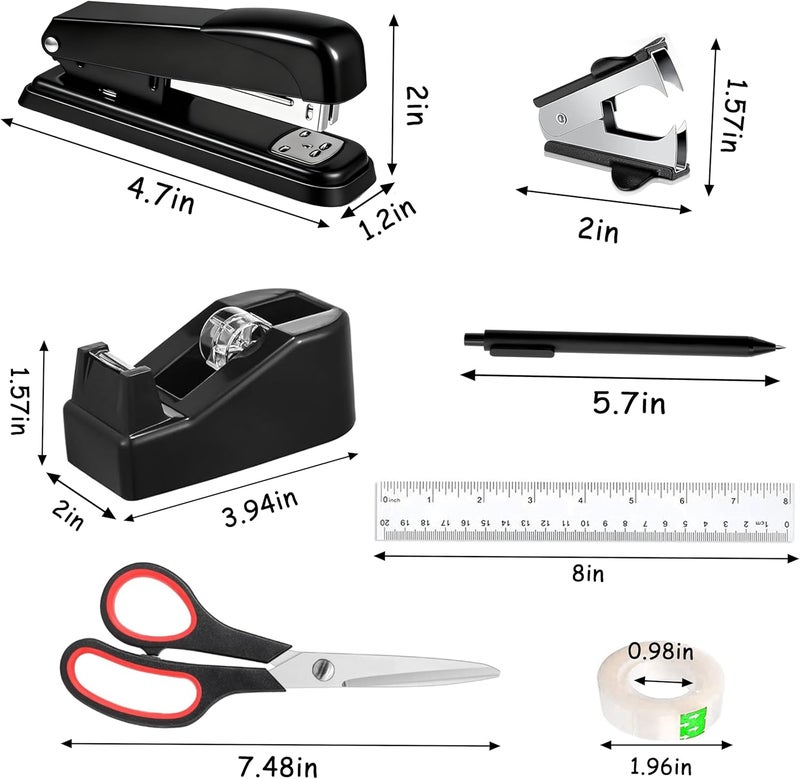 Dimonluce Office Desk Accessories, Black Office Supplies Accessories with Tape Dispenser, Stapler, Staple Remover, 1000 Staples, Tape, Clips Set, Ruler, Scissor, Pen - Image 5